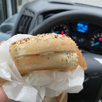 Great Canadian Bagel - Customer takeout of Everything bagel with flavoured cream cheese - Breakfast & Brunch Near Me - Barrie, Ontario Great Canadian Bagel - Customer takeout of Everything bagel with flavoured cream cheese - Breakfast & Brunch Near Me - Barrie, Ontario