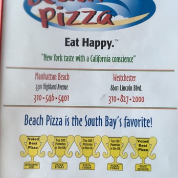 Beach Pizza - Front page of their menu - Italian Near Me - Westchester, California