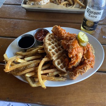 Knotty Pine Brewing - Chicken & waffles with fries. - American Near Me - Columbus, Ohio Knotty Pine Brewing - Chicken & waffles with fries. - American Near Me - Columbus, Ohio
