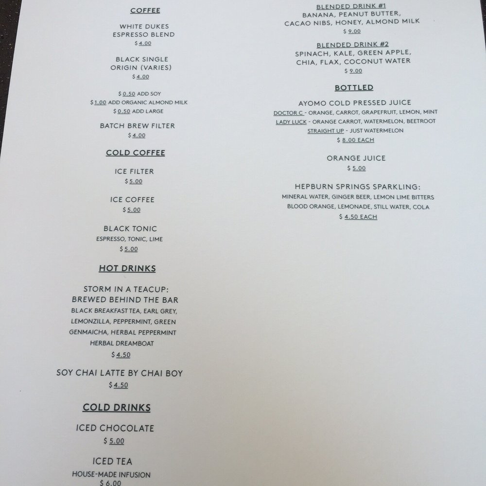 Bawa - Drinks menu - 17/10/15 - Restaurants Near Me - Melbourne, VIC