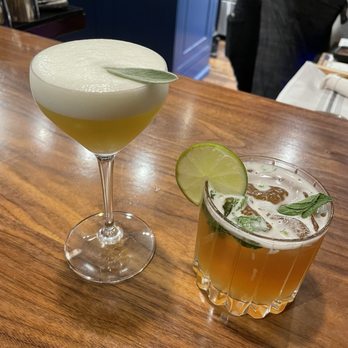 Lallande - NA drinks (NA gin on the left and lemon lime seltzer in the right) - French Near Me - Madison, Wisconsin