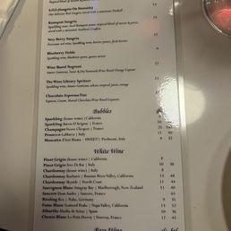 Wine menu Wine menu