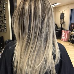 The Giving Tree Salon - Rooted blonde Balayage and a Brazilian Blowout for faster blow drying and less frizz.
