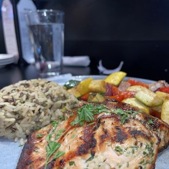 Eddies - Salmon with Rice Pilaf and Seasonal Veggies - Chicken Wings Near Me - Oklahoma City, Oklahoma