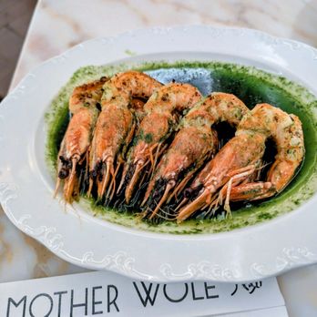 Mother Wolf - GAMBERI IN SALSA VERDE - new caledonia blue prawns, green garlic salsa verde, lemon - Pizza Near Me - Las Vegas, Nevada Mother Wolf - GAMBERI IN SALSA VERDE - new caledonia blue prawns, green garlic salsa verde, lemon - Pizza Near Me - Las Vegas, Nevada