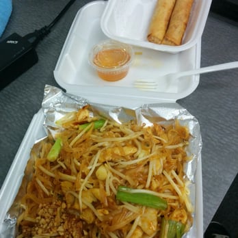 Win Thai Cuisine - Chicken Pad Thai (no egg), half of an order of egg rolls (coworkers took the other two). - Halal Near Me - Anaheim, California Win Thai Cuisine - Chicken Pad Thai (no egg), half of an order of egg rolls (coworkers took the other two). - Halal Near Me - Anaheim, California