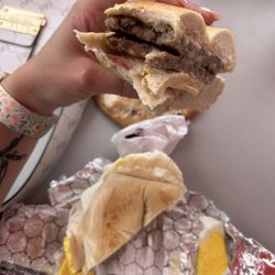 Sausage egg and cheese on a bagel