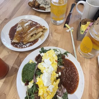 Rooster - Downtown - Bacon, goat cheese, red onion, arugula, tomato jam, pesto Scramble; Roasted Apple Crepe; Rooster Slinger - Creperies Near Me - St. Louis, Missouri Rooster - Downtown - Bacon, goat cheese, red onion, arugula, tomato jam, pesto Scramble; Roasted Apple Crepe; Rooster Slinger - Creperies Near Me - St. Louis, Missouri
