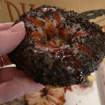 Duck Donuts - My forever favorite build your own - blueberry glaze, Oreo crumbles, and raspberry drizzle - Donuts Near Me - Winston Salem, North Carolina