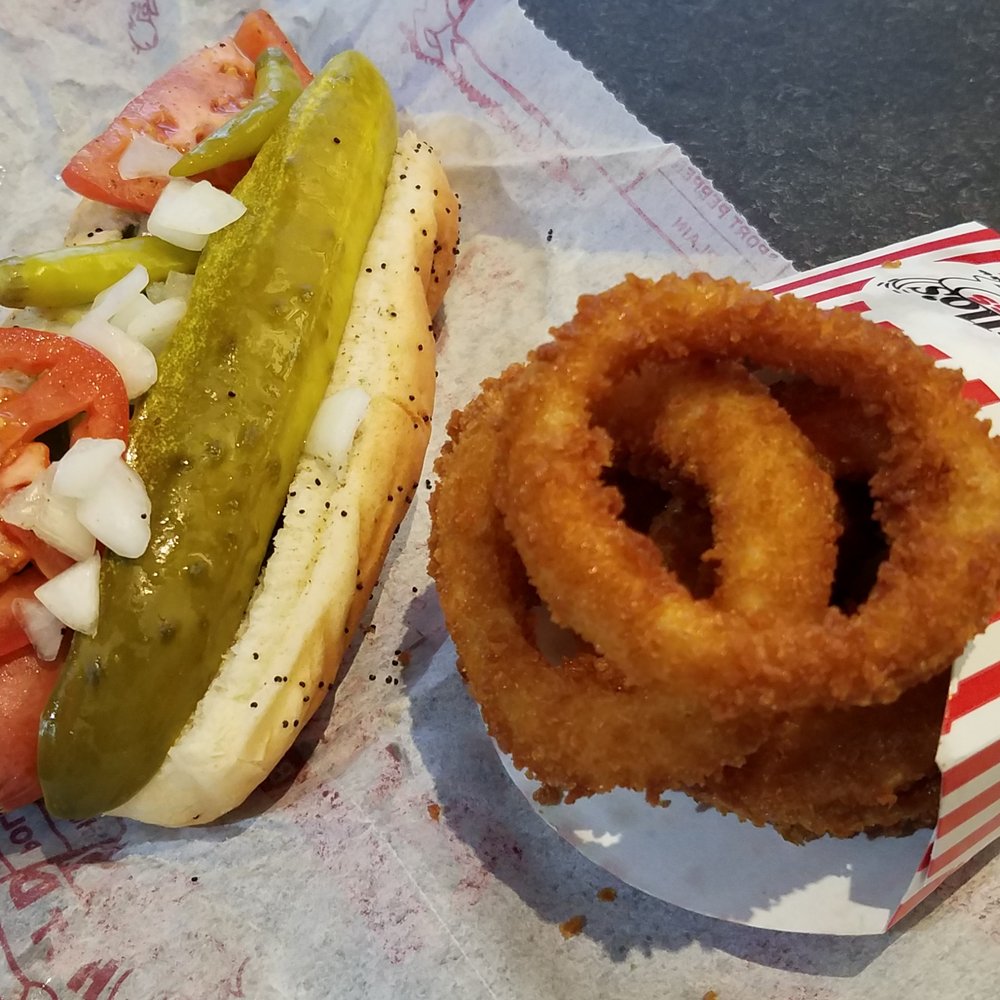 Portillo's Madison, Wisconsin - East Towne - Beef Hot Dog and Onion Rings - Hot Dogs Near Me - Madison, Wisconsin