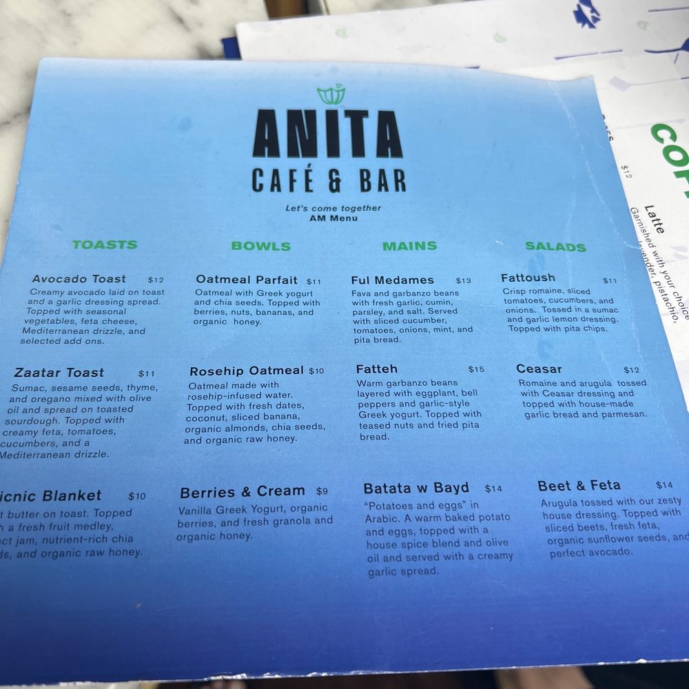 Anita Cafe & Bar - Menu - Cafes Near Me - Saint Louis, Missouri Anita Cafe & Bar - Menu - Cafes Near Me - Saint Louis, Missouri