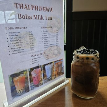 Thai Pho Ewa - Coffee Milk Tea was SOOO GOOD! Cute cup! - Asian Fusion Near Me - Ewa Beach, Hawaii