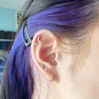 Norsk Studios - 2 upper lobe piercings + 2 helix piercings, done by Mallory - Piercing Near Me - Buford, Georgia Norsk Studios - 2 upper lobe piercings + 2 helix piercings, done by Mallory - Piercing Near Me - Buford, Georgia