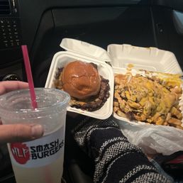 Loaded Fries and a cheeseburger with extra patty.