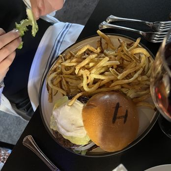 Maison Bleue - a plate of french fries and a hamburger - French Near Me - Cape May, New Jersey Maison Bleue - a plate of french fries and a hamburger - French Near Me - Cape May, New Jersey