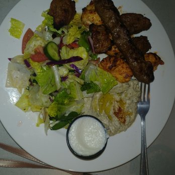 LE Chef Mediterranean - Meat combo sampler, salad, and baba ganoush - Mediterranean Near Me - Upland, California