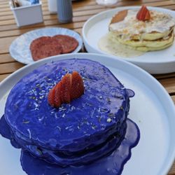 Ube & Pineapple Pancakes, Portuguese Sausage