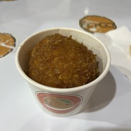 Fried Ice Cream (Vanilla coated in Frosted Flakes and caramel sauce topping)