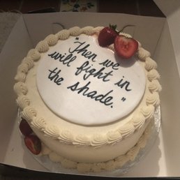 My vanilla-berry birthday cake with the quote "Then we will fight in the shade" on it.  Yum!!  :)