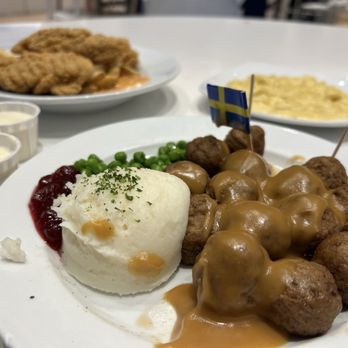IKEA Restaurant - Meatballs with mashed potatoes and cranberry sauce with extra meatballs  and Mac and cheese on the side - Coffee & Tea Near Me - Las Vegas, Nevada