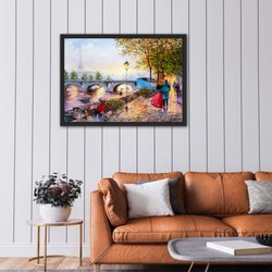La Venezia Art & Fashion - Beautiful Paris by Water Romantic Couple Framed Painting Print 24 x 36 inches