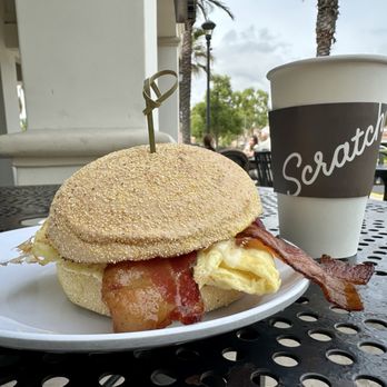 Scratch Bakery Cafe - Breakfast Sandwich and Medium Coffee - Cafes Near Me - Laguna Hills, California