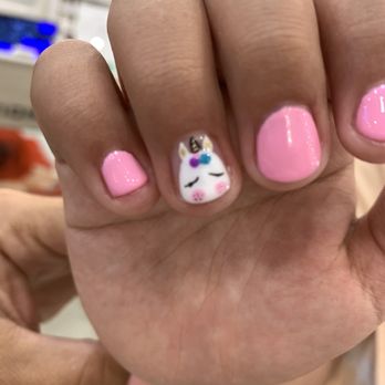 Coco Nails art - Gel manicure in pink with super cute  unicorns! - Nail Salons Near Me - New York, New York