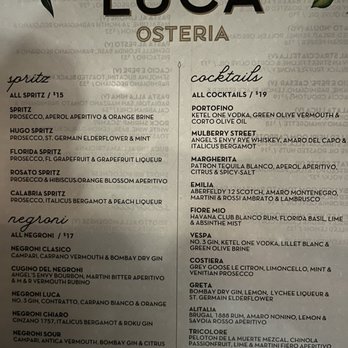 Luca Osteria - Menu cocktail - Italian Near Me - Coral Gables, Florida Luca Osteria - Menu cocktail - Italian Near Me - Coral Gables, Florida