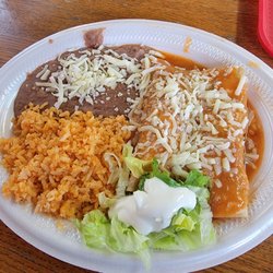 Mister Taco - 2 Beef Enchiladas with rice and beans