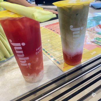 Junbi - Waikiki - Left: Waikiki Punch ( Caffeine Free with Strawberry Guava Purée, Right : Strawberry Matcha - Coffee & Tea Near Me - Honolulu, Hawaii Junbi - Waikiki - Left: Waikiki Punch ( Caffeine Free with Strawberry Guava Purée, Right : Strawberry Matcha - Coffee & Tea Near Me - Honolulu, Hawaii