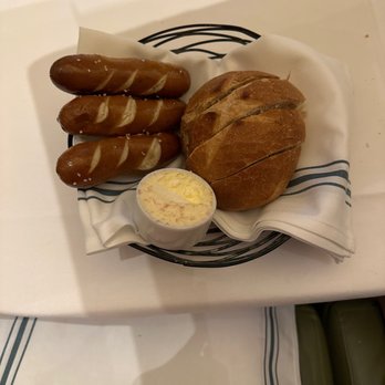 MRKT - Pretzel bread and sourdough bread with salted butter. - Seafood Near Me - North Las Vegas, Nevada MRKT - Pretzel bread and sourdough bread with salted butter. - Seafood Near Me - North Las Vegas, Nevada