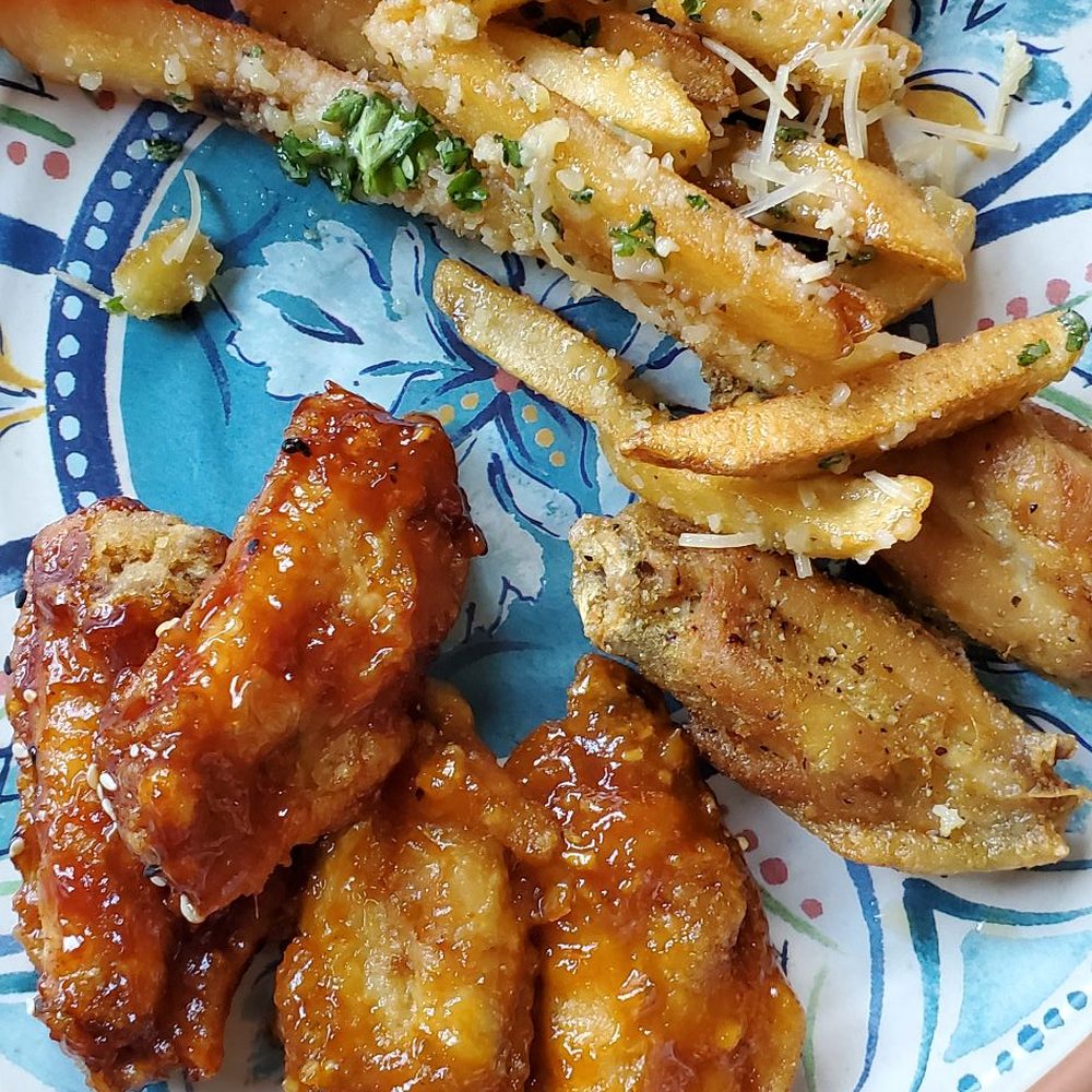 Fire Wings - Wings: lemon pepper, peanut butter and Korean kicking !! Fries garlic parmesan and veggie sticks. - Chicken Wings Near Me - Chatsworth, California Fire Wings - Wings: lemon pepper, peanut butter and Korean kicking !! Fries garlic parmesan and veggie sticks. - Chicken Wings Near Me - Chatsworth, California