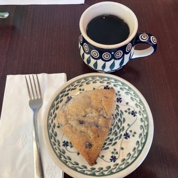 Harbor Lights Coffeehouse - Blueberry scone and house coffee - Coffee & Tea Near Me - Leavenworth, Kansas