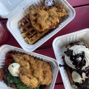 The Waffle Window - Fried Chicken and Waffle hot fudge sundae The Whole Farm - Breakfast & Brunch Near Me - Portland, Oregon