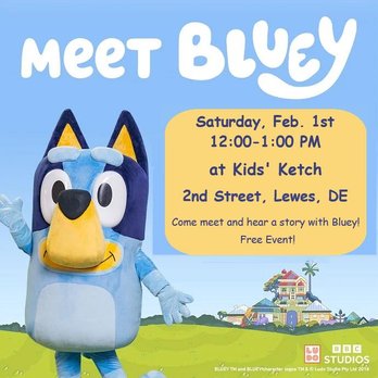 Kid's Ketch - Come visit and listen to a story with Bluey at Kids' Ketch from 12:00-1:00PM this Saturday, Feb. 1st!
#lewesde #leweslife - Toy Stores Near Me - Lewes, Delaware Kid's Ketch - Come visit and listen to a story with Bluey at Kids' Ketch from 12:00-1:00PM this Saturday, Feb. 1st!
#lewesde #leweslife - Toy Stores Near Me - Lewes, Delaware