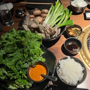 Cobra - Accompanying mushroom/spring onions and Ssam Pack with omakase II - Korean Near Me - Pittsburgh, Pennsylvania