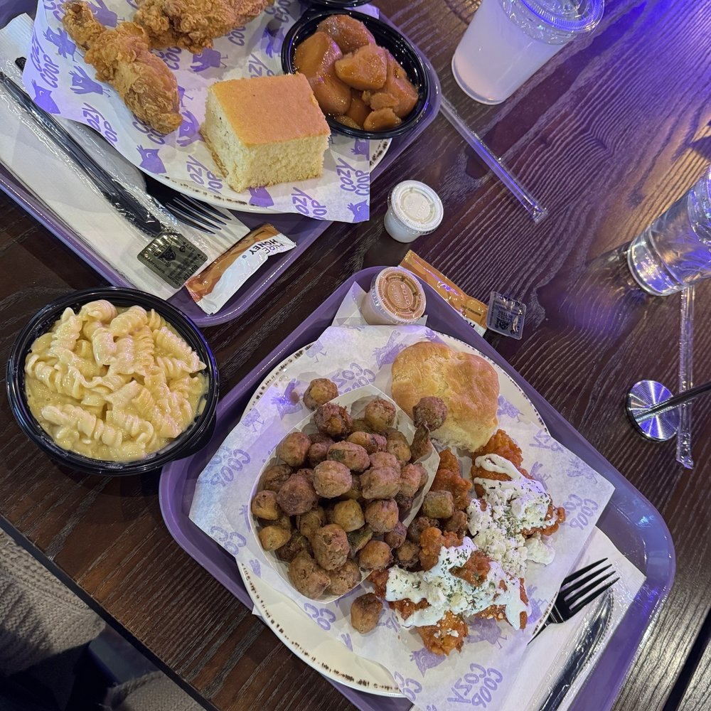 Cozy Coop - Chicken Meal 2pc Tender Meal 4pc Biscuits Cornbread Regular Collard Greens Regular Mac & Cheese Regular Candied Yams Regular Crispy Okra - Southern Near Me - Marietta, Georgia