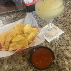 Chips and dip, frozen house margarita