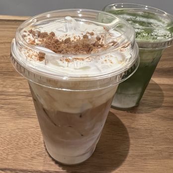 A’More Caffe - New York cheesecake latte and iced matcha with vanilla cold foam. - Coffee & Tea Near Me - New York, New York A’More Caffe - New York cheesecake latte and iced matcha with vanilla cold foam. - Coffee & Tea Near Me - New York, New York