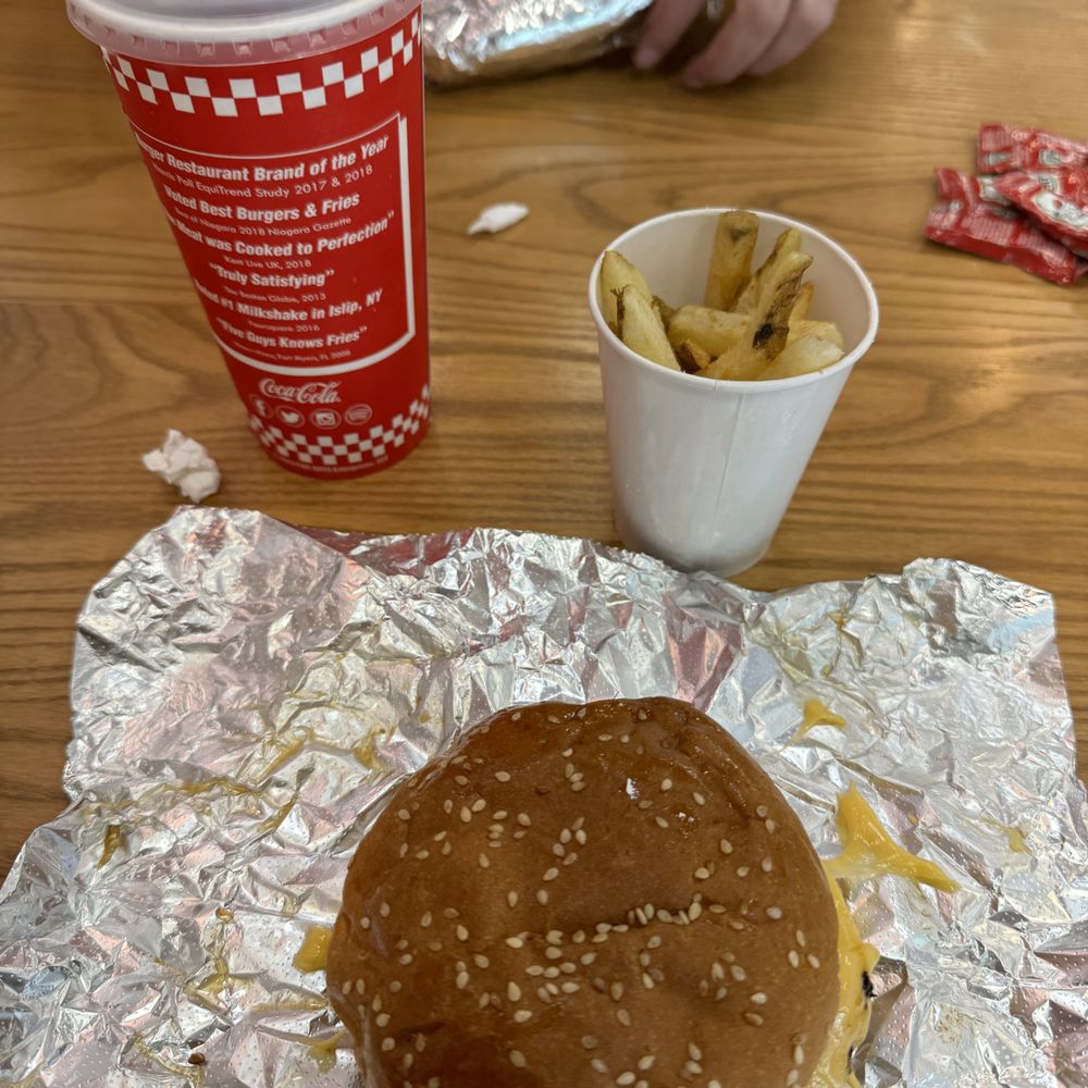 Five Guys - Bacon cheeseburger meal with some pretty terrible fries - Burgers Near Me - Alpharetta, Georgia