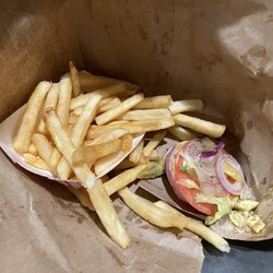 Habit Burger & Grill - Looking for my burger this is what was in the bottom of the bag. No burger, just random loose toppings.