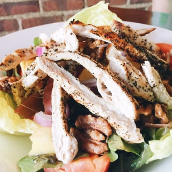 Town 220 Restaurant - Grilled chicken with peach salad. - New American Near Me - Madison, Georgia Town 220 Restaurant - Grilled chicken with peach salad. - New American Near Me - Madison, Georgia