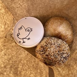 Mt. Bagel - Everything bagel and sea salt bagel and spicy scallion cream cheese