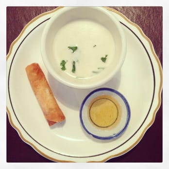Danthai Restaurant - Coconut soup w/egg roll that they serve for lunch as a starter. - Thai Near Me - Lawrenceville, Georgia