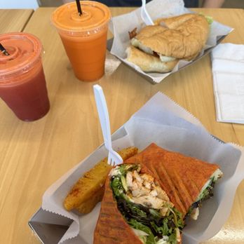 Don Miguel Juicery + Rustic Kitchen - Chicken Chipotle Wrap & Chicken Club Sandwich with Vampire Juice and Healer Juice - Juice Bars & Smoothies Near Me - Hendersonville, Tennessee Don Miguel Juicery + Rustic Kitchen - Chicken Chipotle Wrap & Chicken Club Sandwich with Vampire Juice and Healer Juice - Juice Bars & Smoothies Near Me - Hendersonville, Tennessee