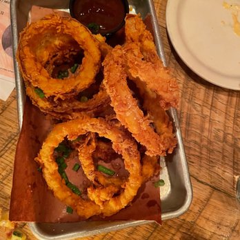 Fox and Crow - Yummy crispy Onion Rings!!! With bbq sauce. - Cocktail Bars Near Me - Jersey City, New Jersey Fox and Crow - Yummy crispy Onion Rings!!! With bbq sauce. - Cocktail Bars Near Me - Jersey City, New Jersey
