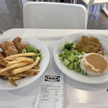 IKEA - (L) Chicken tenders, fries & broccoli (R) Garlic Lemon Cod, mash potato w.gravy & broccoli - Home Decor Near Me - Emeryville, California