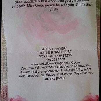 Nicks Flowers - Clearly shows Nicks as the flower deliverer - Florists Near Me - Portland, Oregon Nicks Flowers - Clearly shows Nicks as the flower deliverer - Florists Near Me - Portland, Oregon