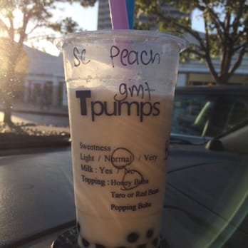 Tpumps - Salted Caramel Peach Green Milk Tea w/boba. Sounds weird but oh so good - Bubble Tea Near Me - Foster City, California Tpumps - Salted Caramel Peach Green Milk Tea w/boba. Sounds weird but oh so good - Bubble Tea Near Me - Foster City, California