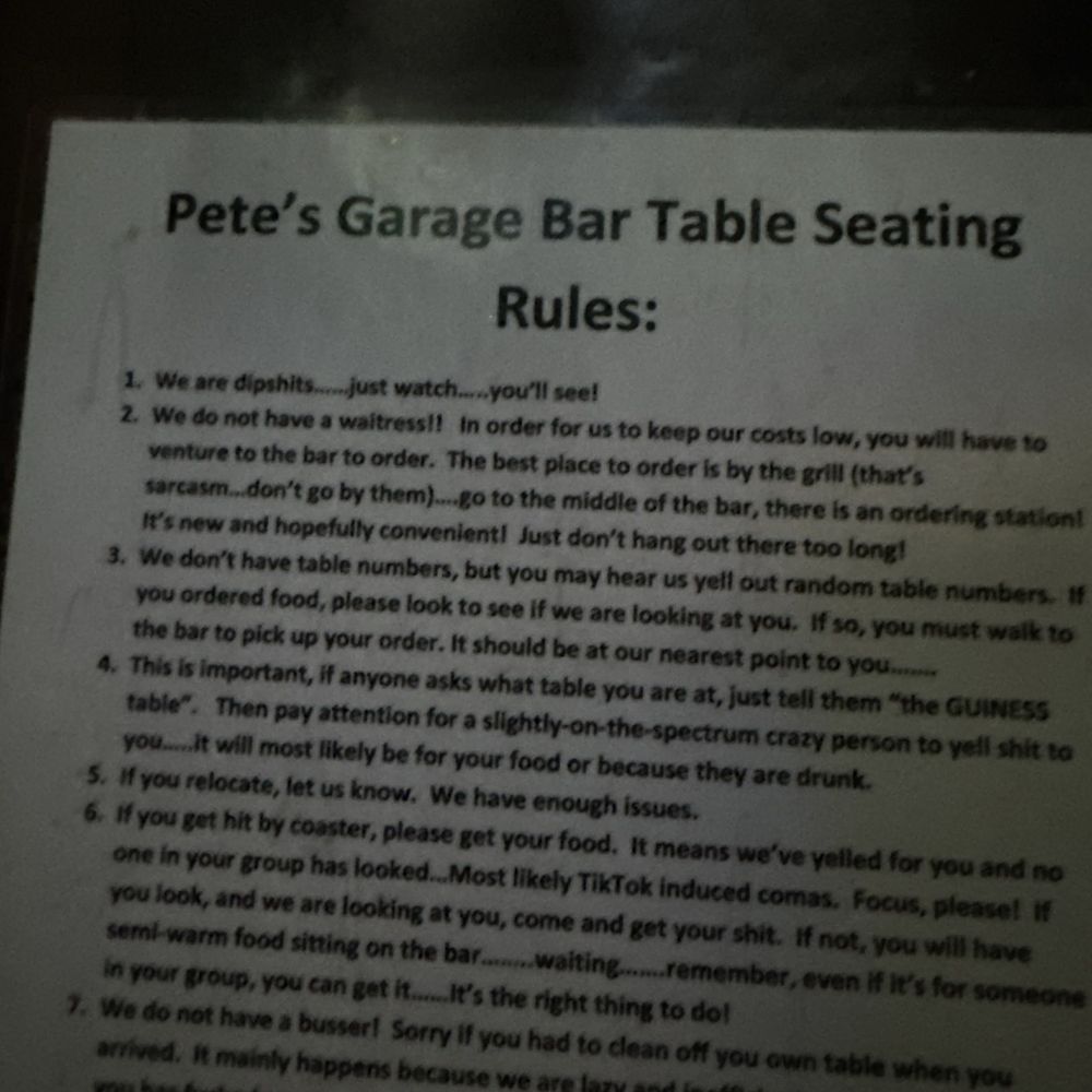 Pete's Garage Bar - The rules for ordering from the table! - Bars Near Me - Oshkosh, Wisconsin Pete's Garage Bar - The rules for ordering from the table! - Bars Near Me - Oshkosh, Wisconsin